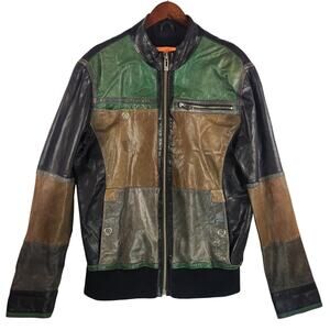 Blink by Danier Leather Bomber Jacket Men M Colorblock Green Black Brown